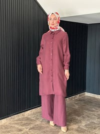 Miss Dalida 2263351 Mürdüm İpek Keten Uzun Gömlek