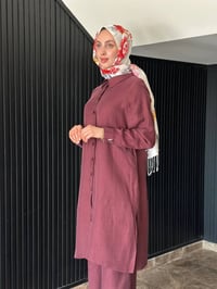 Miss Dalida 2263351 Mürdüm İpek Keten Uzun Gömlek