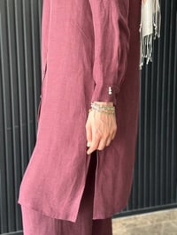 Miss Dalida 2263351 Mürdüm İpek Keten Uzun Gömlek