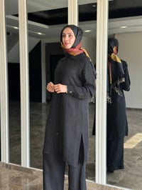 Miss Dalida 2263351 Siyah İpek Keten Uzun Gömlek