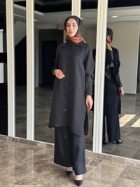 Miss Dalida 2263351 Siyah İpek Keten Uzun Gömlek