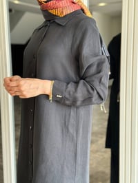 Miss Dalida 2263351 Siyah İpek Keten Uzun Gömlek