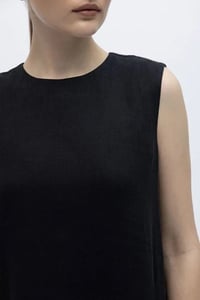 Miss Dalida 2264251 Siyah Kolsuz Düz Renk Keten Elbise