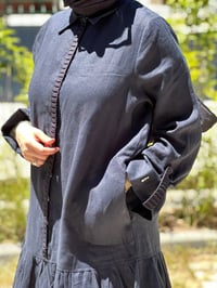 Miss Dalida 2264255 Lacivert Gömlek Yaka Bekletme Detaylı Keten Elbise