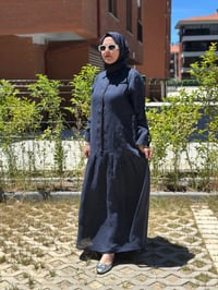Miss Dalida 2264255 Lacivert Gömlek Yaka Bekletme Detaylı Keten Elbise