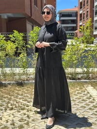 Miss Dalida 2264255 Siyah Gömlek Yaka Bekletme Detaylı Keten Elbise
