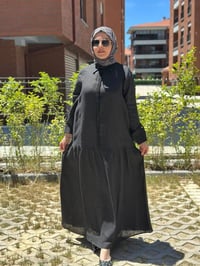 Miss Dalida 2264255 Siyah Gömlek Yaka Bekletme Detaylı Keten Elbise