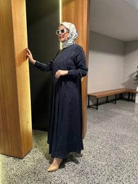 Miss Dalida 2264257 Lacivert Uzun Kollu Keten Cupro Elbise