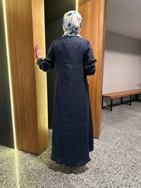 Miss Dalida 2264257 Lacivert Uzun Kollu Keten Cupro Elbise