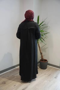 Miss Dalida 2264258 Siyah Kolları Nakışlı Uzun Keten Elbise