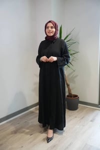 Miss Dalida 2264258 Siyah Kolları Nakışlı Uzun Keten Elbise
