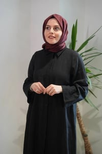 Miss Dalida 2264258 Siyah Kolları Nakışlı Uzun Keten Elbise