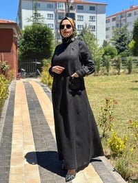 Miss Dalida 2264259 Siyah Uzun Kollu Cepli Keten Elbise