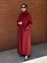 Miss Dalida 2264260 Cherry Önü Cepli Basic Keten Elbise