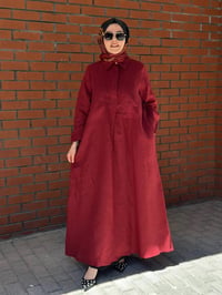 Miss Dalida 2264260 Cherry Önü Cepli Basic Keten Elbise