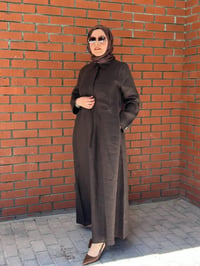 Miss Dalida 2264260 Kahverengi Önü Cepli Basic Keten Elbise