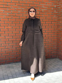 Miss Dalida 2264260 Kahverengi Önü Cepli Basic Keten Elbise