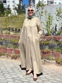 Miss Dalida 2264351 Camel Gömlek Yaka İpek Keten Uzun Elbise