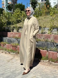Miss Dalida 2264351 Camel Gömlek Yaka İpek Keten Uzun Elbise