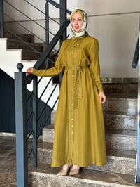 Miss Dalida 2264551 Amber Erkek Yaka İpek Keten Uzun Elbise