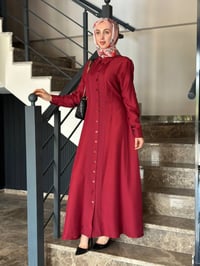 Miss Dalida 2264551 Cherry Erkek Yaka İpek Keten Uzun Elbise
