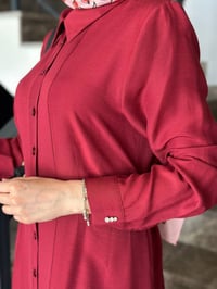Miss Dalida 2264551 Cherry Erkek Yaka İpek Keten Uzun Elbise