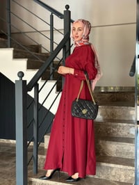 Miss Dalida 2264551 Cherry Erkek Yaka İpek Keten Uzun Elbise