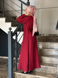 Miss Dalida 2264551 Cherry Erkek Yaka İpek Keten Uzun Elbise