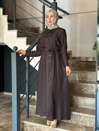 Miss Dalida 2264551 Kahverengi Erkek Yaka İpek Keten Uzun Elbise