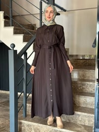 Miss Dalida 2264551 Kahverengi Erkek Yaka İpek Keten Uzun Elbise