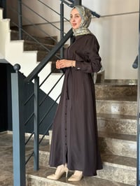 Miss Dalida 2264551 Kahverengi Erkek Yaka İpek Keten Uzun Elbise
