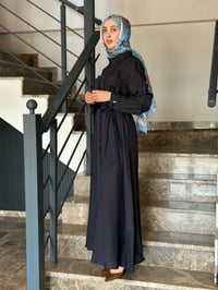 Miss Dalida 2264551 Koyu Lacivert Erkek Yaka İpek Keten Uzun Elbise