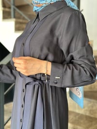 Miss Dalida 2264551 Koyu Lacivert Erkek Yaka İpek Keten Uzun Elbise