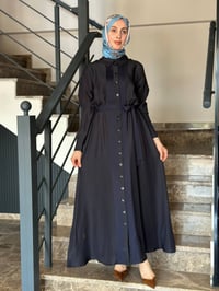 Miss Dalida 2264551 Koyu Lacivert Erkek Yaka İpek Keten Uzun Elbise