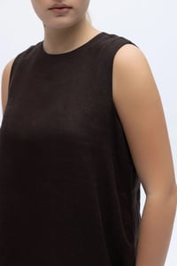 Miss Dalida 2266251 Kakao Kolsuz Düz Renk Keten Tunik