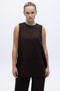 Miss Dalida 2266251 Kakao Kolsuz Düz Renk Keten Tunik