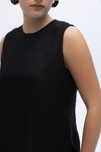 Miss Dalida 2266251 Siyah Kolsuz Düz Renk Keten Tunik