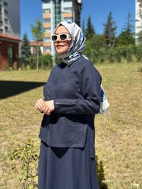 Miss Dalida 2266255-2262258 Lacivert Önü Fermuarlı Keten Gömlek Etek Takım