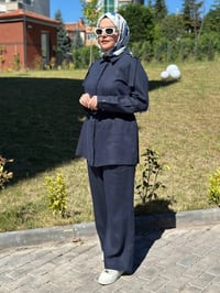 Miss Dalida 2266256 Lacivert Gizli Patlı Omuz Detaylı Keten Gömlek