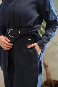 Miss Dalida 2267251 Lacivert Beli Lastikli Bol Paça Keten Pantolon