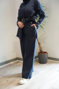 Miss Dalida 2267251 Lacivert Beli Lastikli Bol Paça Keten Pantolon