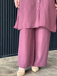 Miss Dalida 2267351 Mürdüm Cepli İpek Keten Bol Paça Pantolon