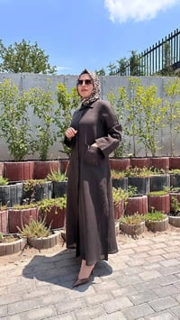 Miss Dalida 2268284 Kakao Nakış Detaylı Düğmeli Keten Uzun Kap