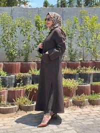 Miss Dalida 2268284 Kakao Nakış Detaylı Düğmeli Keten Uzun Kap