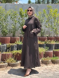Miss Dalida 2268284 Kakao Nakış Detaylı Düğmeli Keten Uzun Kap