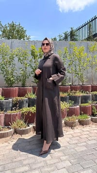 Miss Dalida 2268284 Kakao Nakış Detaylı Düğmeli Keten Uzun Kap