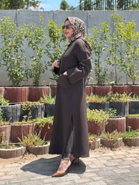 Miss Dalida 2268284 Kakao Nakış Detaylı Düğmeli Keten Uzun Kap