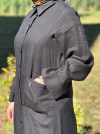 Miss Dalida 2268284 Siyah Nakış Detaylı Düğmeli Keten Uzun Kap