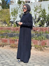 Miss Dalida 2268285 Lacivert Yakasız Yırtmaç Detaylı Keten Ceket