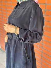 Miss Dalida 2268329 Dark Navy Fermuarlı Beli Büzgülü Cupro Ceket